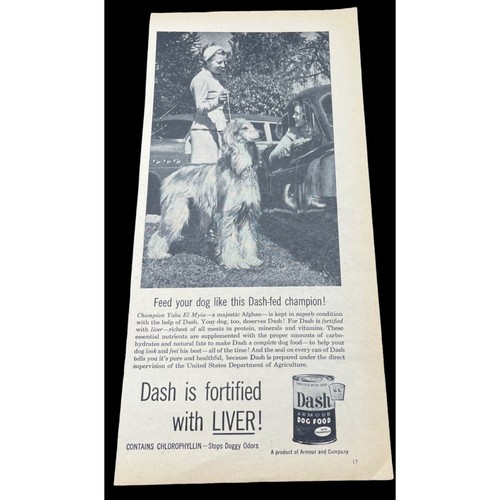 Armour Dash Dog Food Vintage Print Ad 1954 Afghan Hound Liver Fortified
