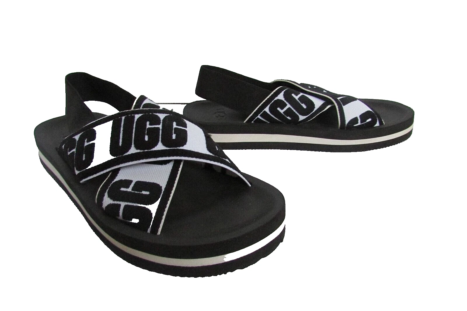 Sandali comfort piatti UGG firma bianco nero cinturini incrociati taglia 7