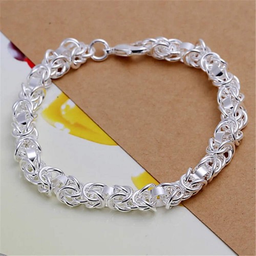 Sterling Silver Square Chain Bracelet for Women & Men Wedding Gift - Picture 30 of 30