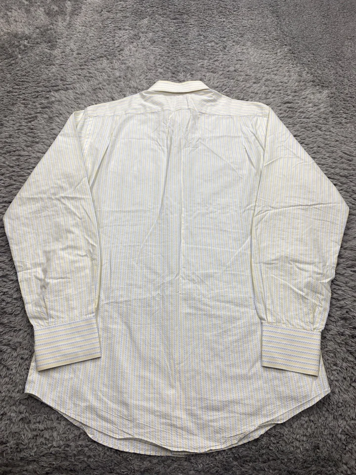 Camisa Neiman Marcus Hombre 16 34-35 Ajuste Ajustado Amarillo Espiga Rayas Oxford Foto 2 de 4