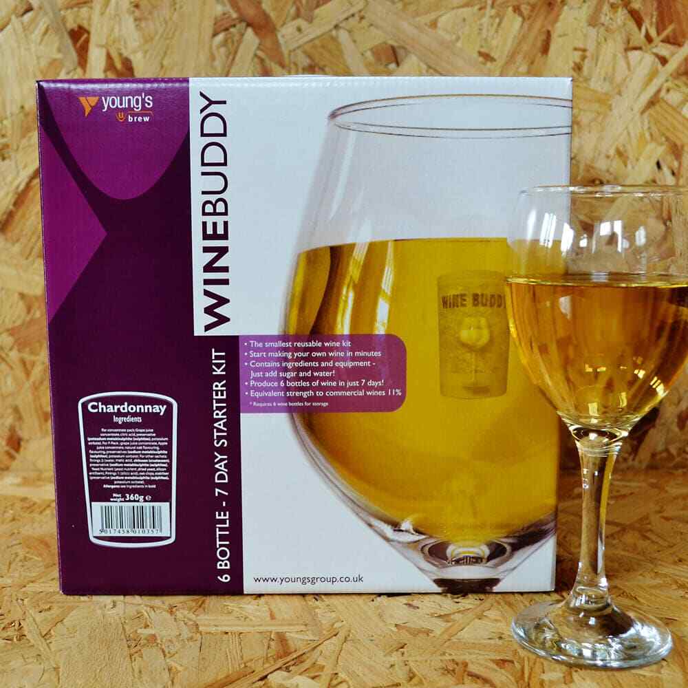 WineBuddy - White Wine Making Equipment Starter Pack with Chardonnay 6 Bottle Wi