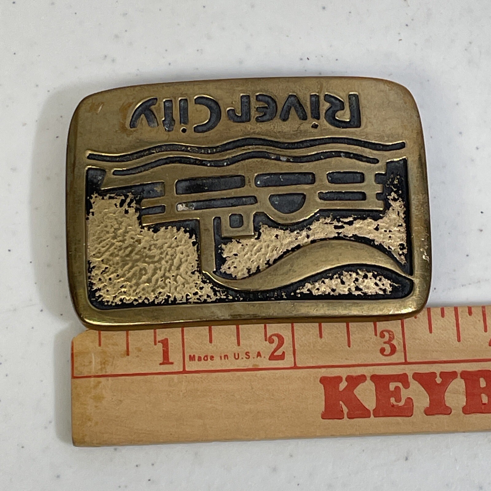 VINTAGE SOLID RECTANGULAR BROONZE RIVER CITY BELT… - image 7