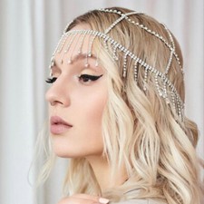 Women Headdress Rhinestone Tassels Ethnic Hair Net Chain Jewelry Headwear 09031