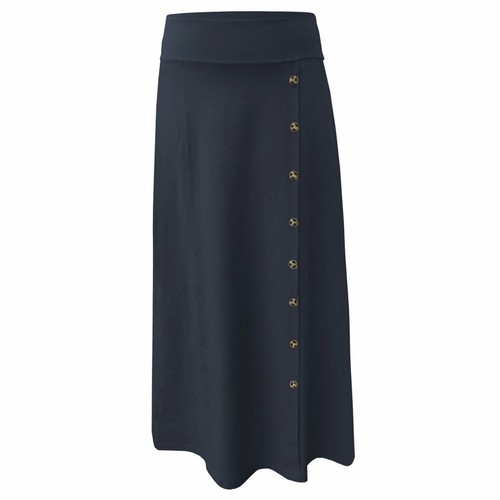 Baby'O Women's Stretch Cotton Knit Faux Button Front Maxi A-Line Modest Skirt - 第 4/8 張圖片