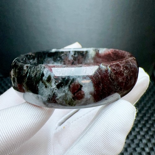 Brazalete Brazalete 56,3 mm Natural Rojo Granate y Cristal Glaucofano Hecho a Mano - Imagen 2 de 6
