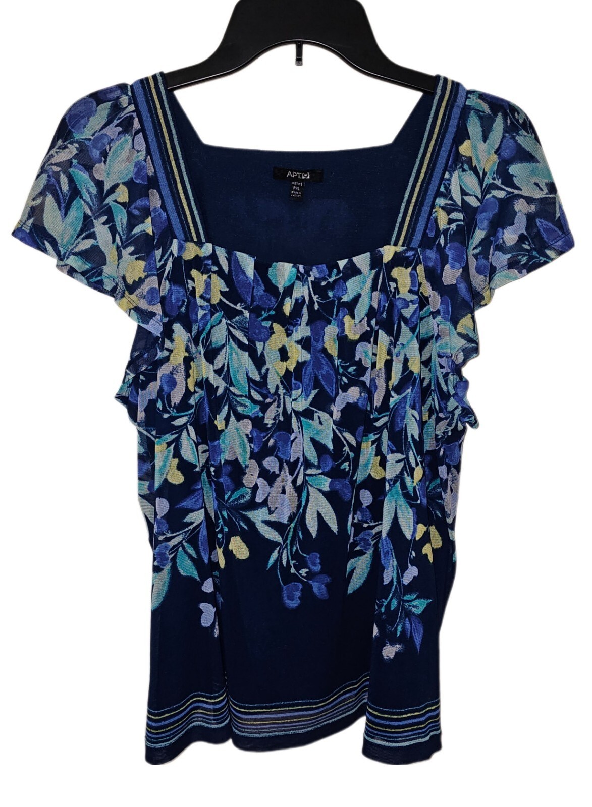 Apt 9 Blue & Floral Short Sleeve Square Neck Pullover Blouse Women’s Size PXL