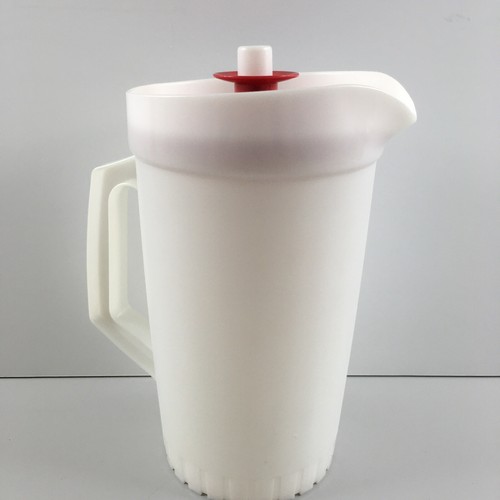 Tupperware Pitcher 874-14 & Push-Button Lid 875-15 Set White Red Lid 1 Quart VTG - Picture 9 of 18
