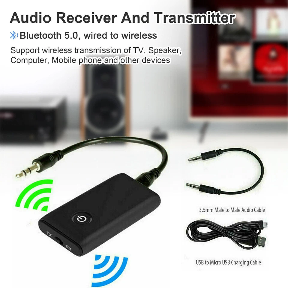 Bluetooth 5.0 Transmitter Receiver 2 IN 1 Wireless Audio 3.5mm Jack Aux Adapter - Image 2 of 4