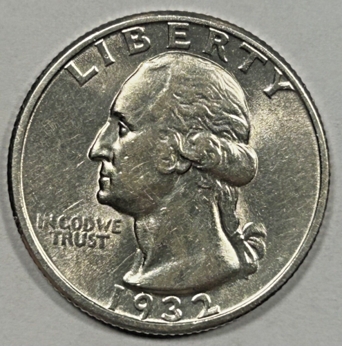 1932-D Washington Silver Quarter .25c Coin Almost Uncirculated-Key Date - Zdjęcie 1 z 2