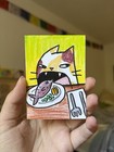 ACEO Original, mischievous calico cat, mixed media, 2.5” x 3.5” — photo 1