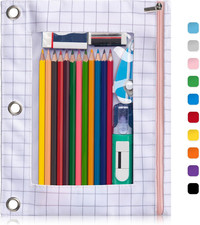 Pencil Pouch for 3 Ring Binder, Large Pencil Case Pouch with 3 Reinforced Gromme