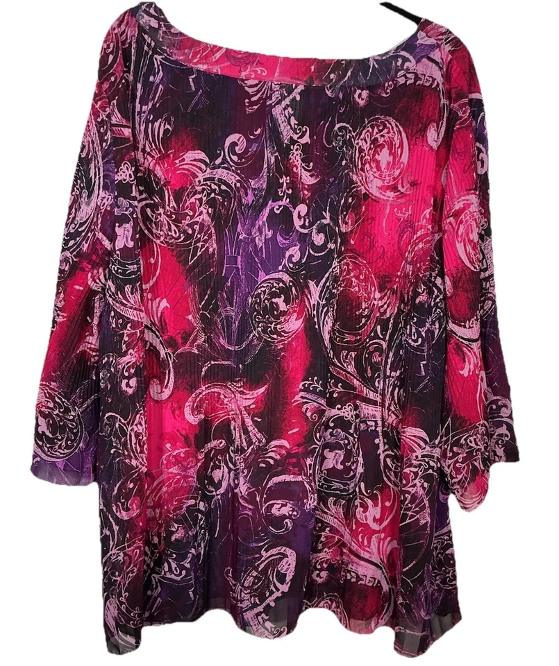 Blusa para mujer JMS talla grande 4X diseño plisado cuello en V púrpura ligero Foto 3 de 3