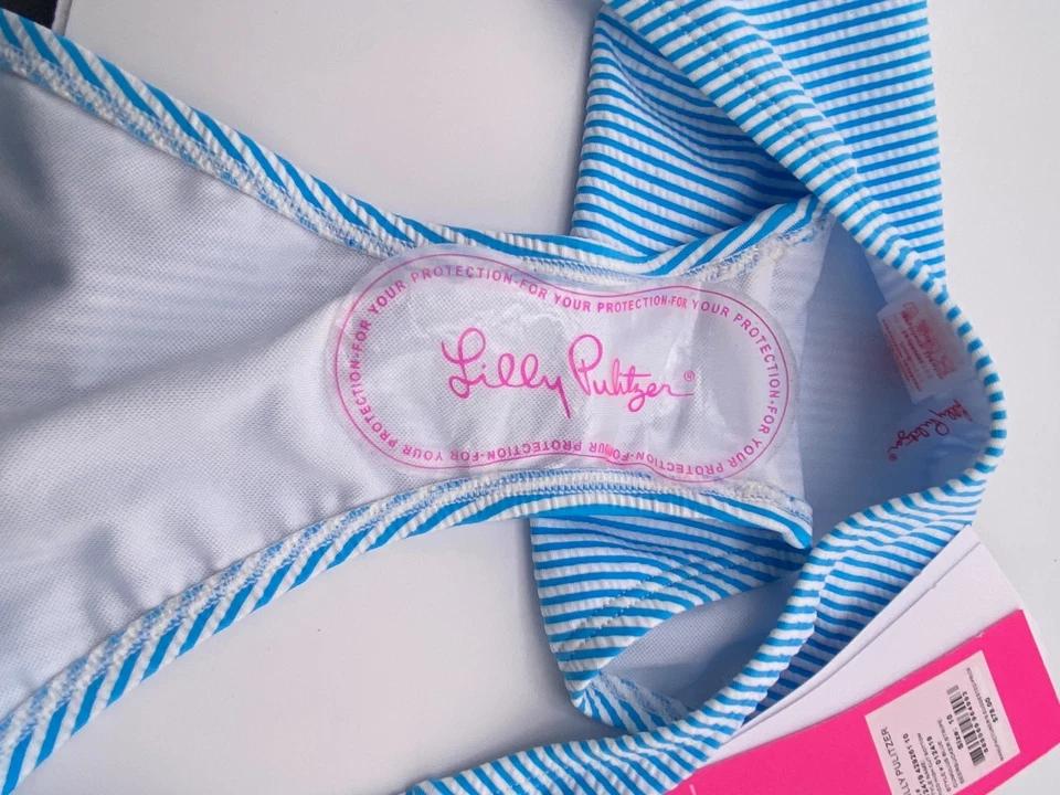 Nuevo con etiquetas $176 Bikini Lilly Pulitzer Azul Seersucker - Top Talla 8 / Parte inferior Talla 10 Foto 4 de 4