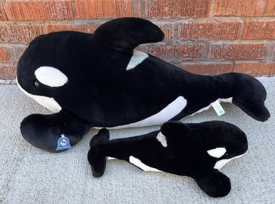 VNT Sea World Shamu Killer Whale Orca Plush Large 29  Inch & Baby Stuffed Animal