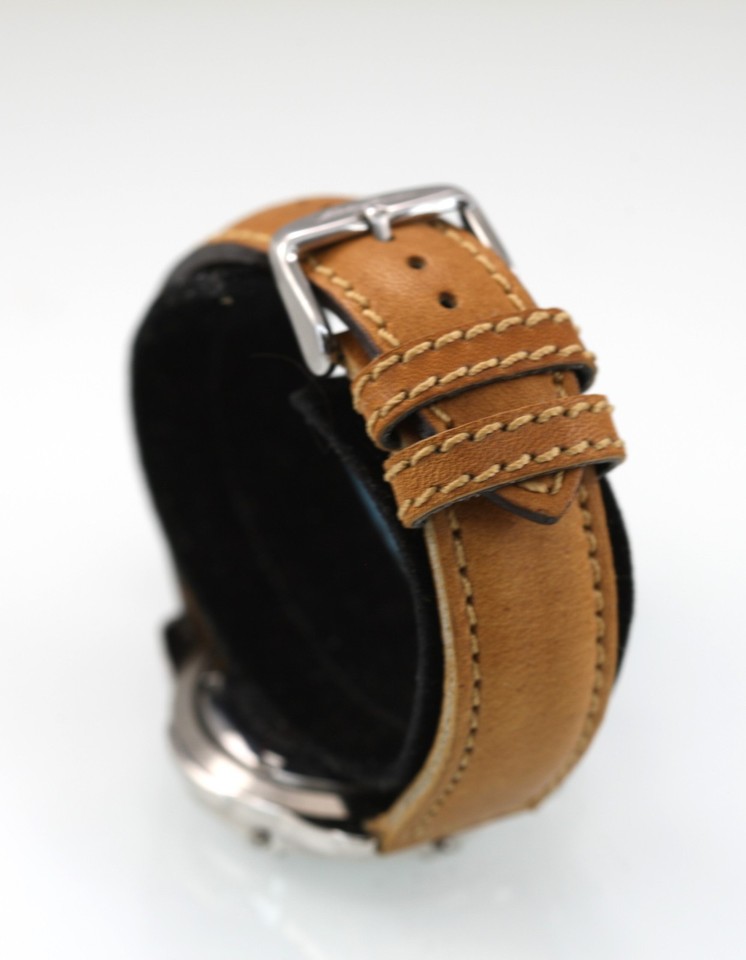 Eddie Bauer Men Watch Silver Stainless St Leather 50m Day Date 24hr ...