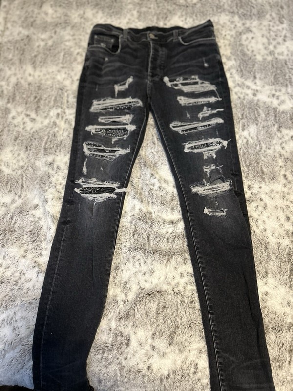 Authentic AMIRI MX1 Black Bandana Patch Distressed Jeans