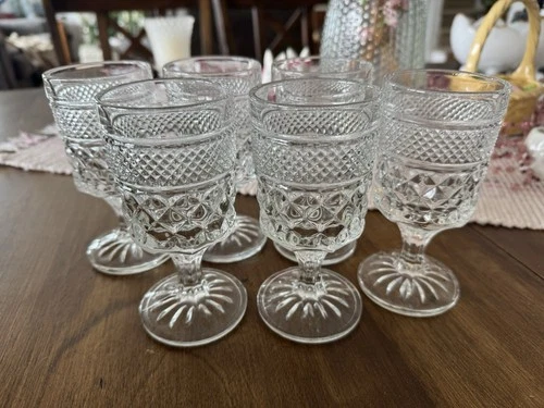 Set Of 6 Vintage Anchor Hocking Wexford Goblet Juice Glasses 5 3/8” Tall