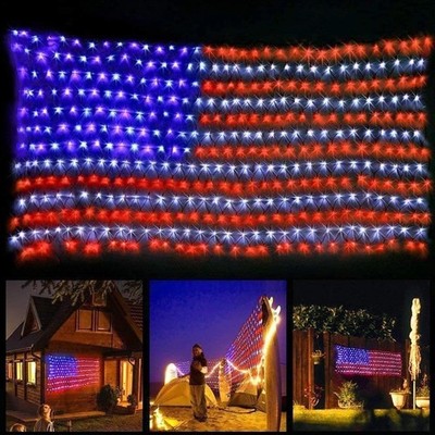 American Flag Lights with 420 Super Bright LEDs,Waterproof Led Flag Net Light...