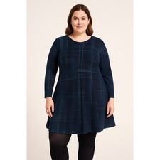 Simply Vera Vera Wang Dress XL Blue Plaid Long Sleeve A-Line Fit Flare Stretch