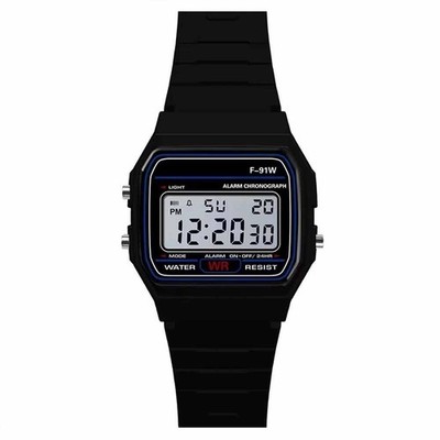 Schwarze LED Digitaluhr F-91W Sport Elektronische Uhr für Schüler