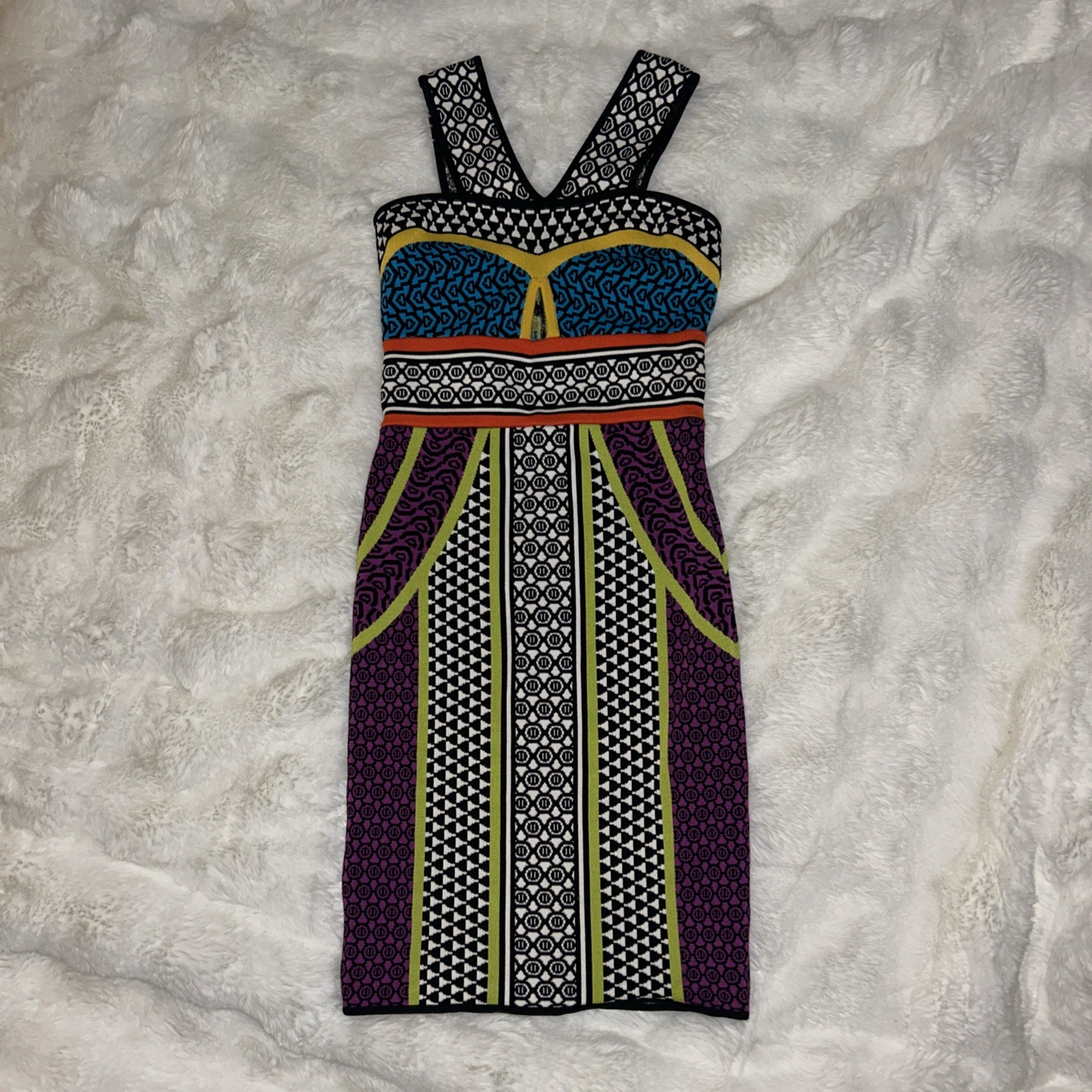 Preowned Bcbg Maxazria Multi Color Body Con bandage Dress Size XS