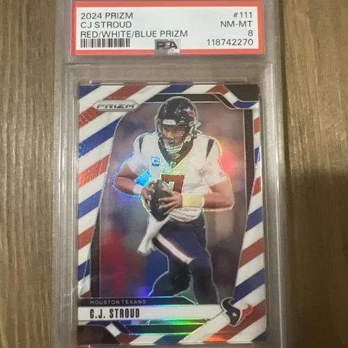 2024 PANINI PRIZM RED/WHITE/BLUE PRIZM #111 CJ STROUD PSA 8 NM-MT