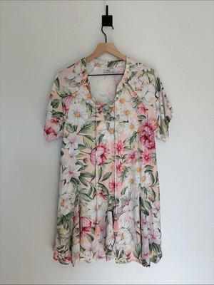Maaji Tropical Floral Relaxed Flowy A-Line Mini Dress Boho Pink Medium