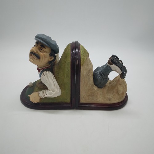Peter Mook The Frustrated Golfer Ceramic & Wooden Novelty Book Ends - 6.5" High - Picture 1 of 17