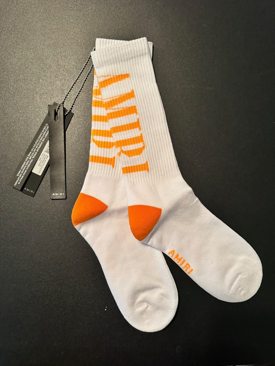 Amiri Orange VERTICLE LOGO Crew Ribbed Socks Size 45-46 ( Size