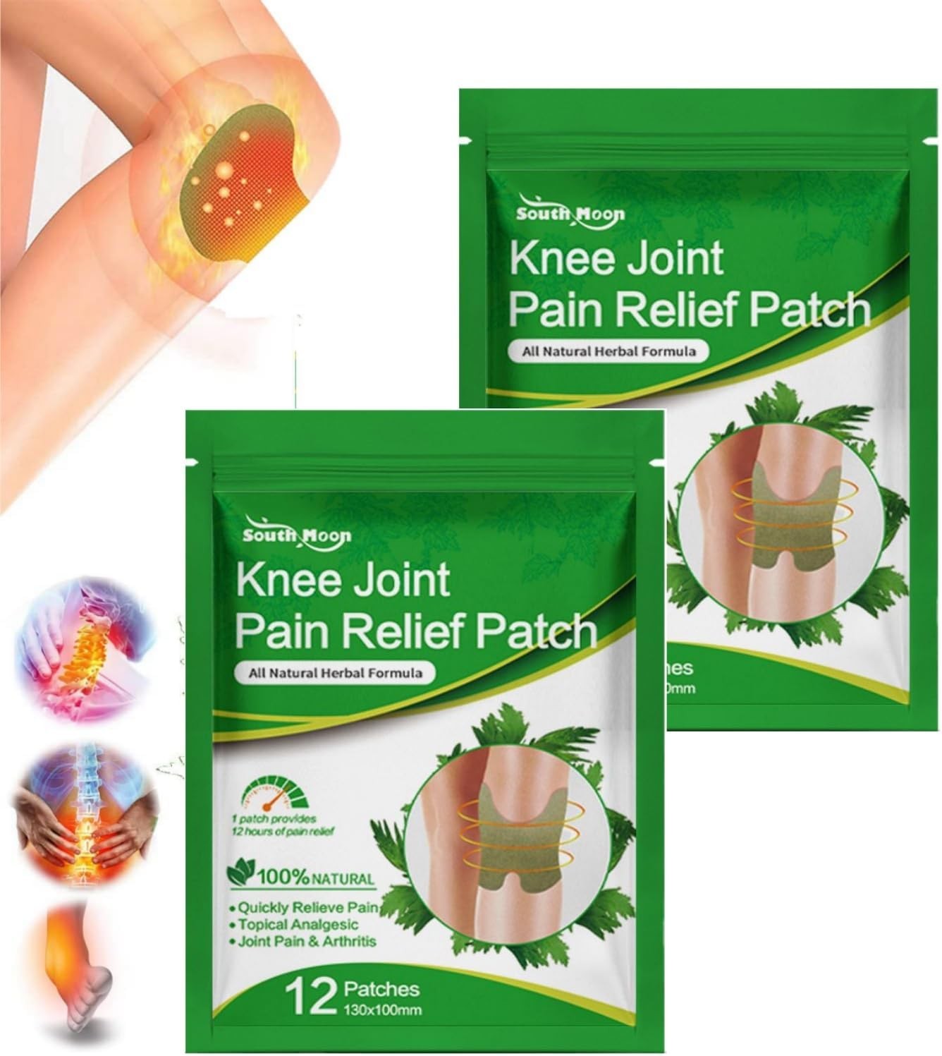 Knee Pain Relief Patches,24Pcs Wormwood Herbal Deep Heat Patches for Arthritis,