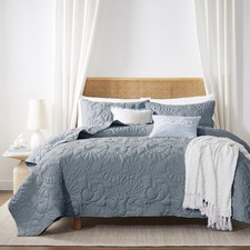 Coastal Beach Twin Size Quilt Bedding Sets, Blue Nautical Tropical Ocean Beds...