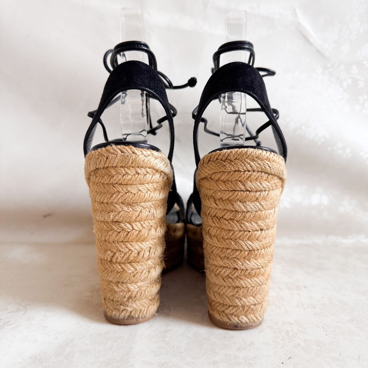 Sandali con zeppa Saint Laurent stringati scamosciati neri 35 5