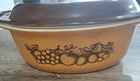 RARE MCM Vintage Pyrex Old Orchard 043 1.5 QT Oval Casserole Dish with Brown Lid