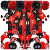 Geburtstagsdeko Set Schwarz Rot Happy Birthday Banner Luftballons Pompoms Deko