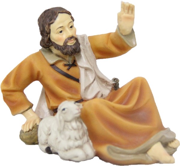 Krippenfigur Hirte Liegend Mit Schaf 7 Cm Polyresin Deko Weihnachten-image
