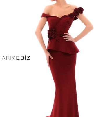 Tarik Ediz Size US 10 Burgundy Beaded Flowers Pary Cocktail Dress #C3 | eBay