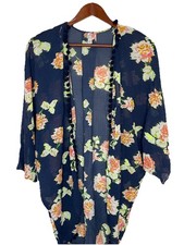 Xhilaration Women's Small/ Medium Blue Floral Open Front Kimono NWT