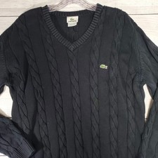 Lacoste Mens Sweater 6 Black Knit V Neck Long Sleeve Logo