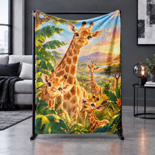 Giraffe Family Safari Coral Fleece Blanket Wildlife Lover Gift