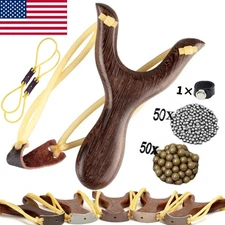 Classic Wooden Slingshot set wit rubber bands steel beads Outdoor Game Adult Kid