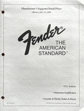 Original 1998 Fender American Standard Guitar Bass Amp PA Retail Price List 24pg