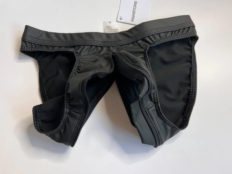 Cueca Manstore M2326 com zíper tamanho P: nova imitação de couro preto - Imagem 3 de 3