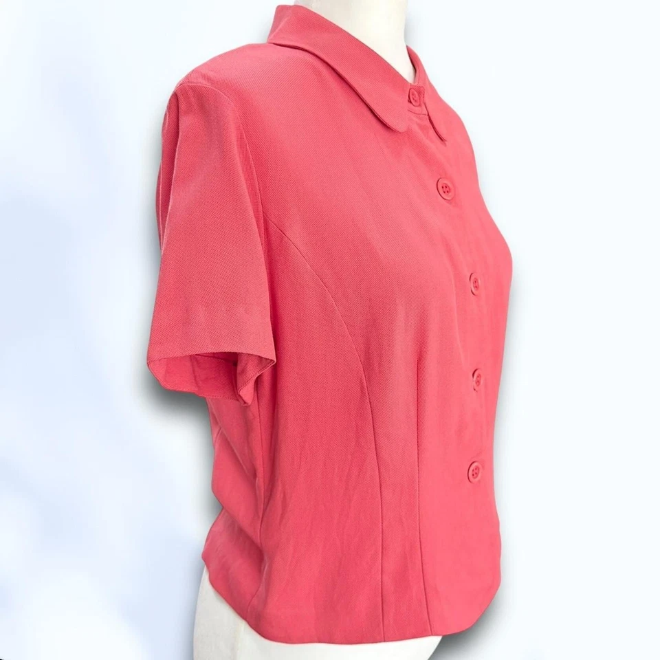 Blusa Vintage Informal Esquina 100% Seda Rosa Coral Abotonada Años 90 Minimalista S Usada en Excelente Condición Foto 2 de 4