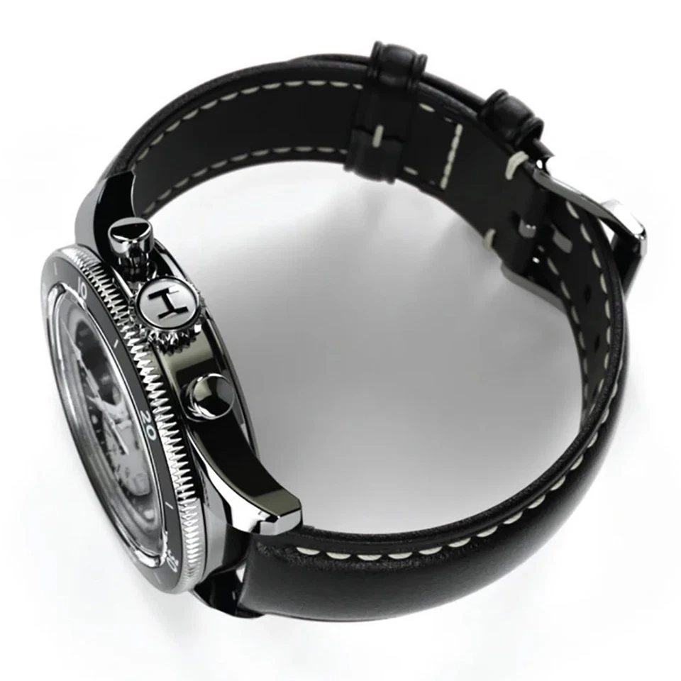 HEMEL Airstream Cronografo Meccanico Acciaio Pelle Bianco Nero Orologio Uomo Foto 4 de 4