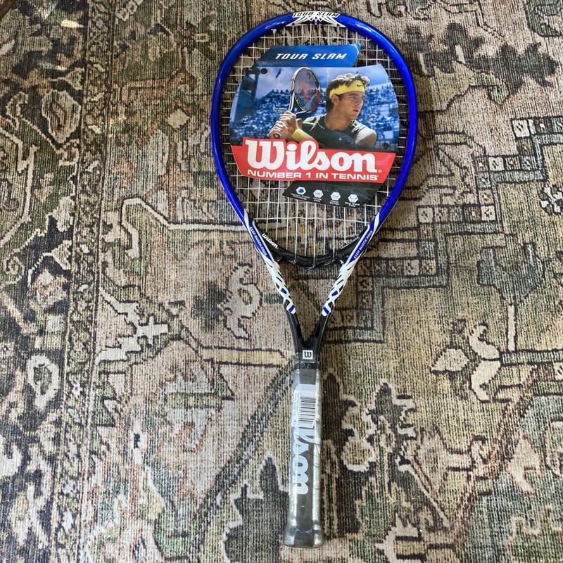 New Wilson Tour Slam Tennis Racquet L2 4 1/4" Stop Shock Pads Power String blue 