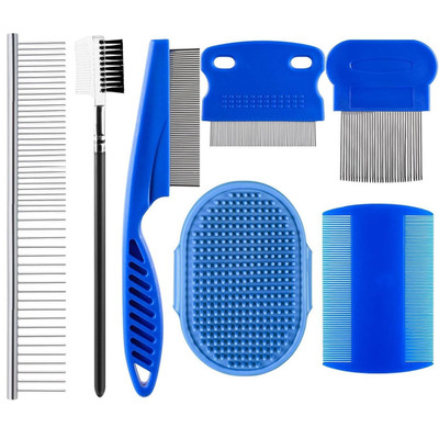 7 Pack Pet Flea Comb & Grooming Set for Dogs Cats, Stainless Steel Lice...