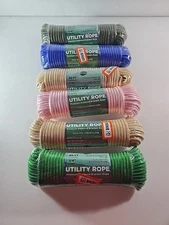1/4”/90 FT  All-Purpose Utility Rope ,Camping, Crafting, Indoor & Outdoor 6 Pack