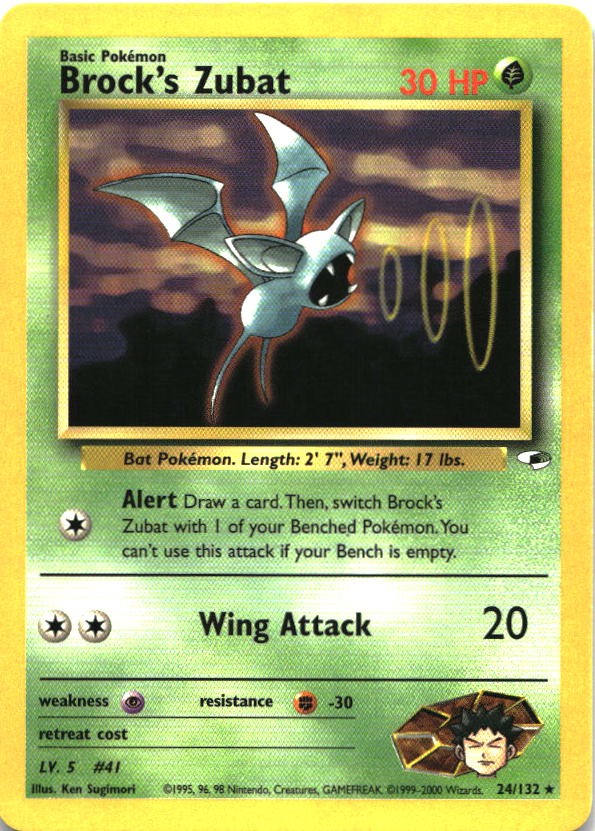 Brock's Zubat 24/132 Rare Gym Heroes Pokemon Unlimited Lightly Played
