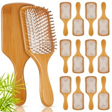 12 Pcs Bamboo Hair Brushes Bulk Blank Wooden Paddle Brush Natural Scalp Massa...