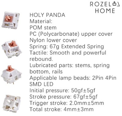 Holy Panda Mechanical Keyboard Switch, 3Pin Pre Lubed, 67g Extended Spring